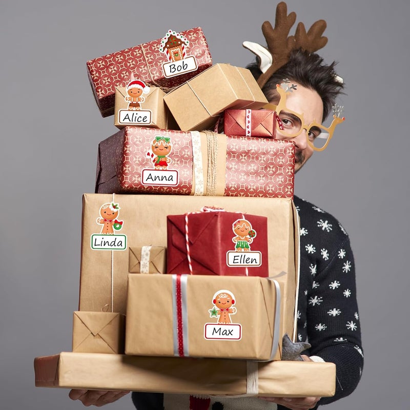 Whaline 108 Pcs Christmas Gingerbread Name Tags Gift Labels Cartoon Gingerbread Man Self Adhesive Name Tag Stickers for Xmas Present Holiday Decor - Image 5